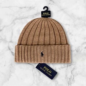 Polo Ralph Lauren Mens Signature Cuffed Beanie Ribbed Beige NWT